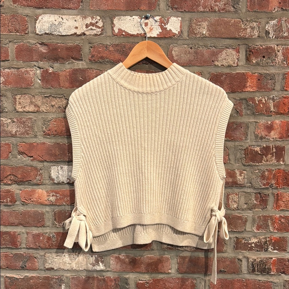 Ribbed Knit Mock Neck with Side Bows